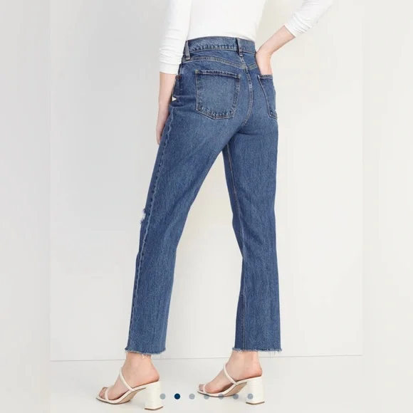 High-Waisted Button-Fly Slouchy Straight Ripped Jeans - Picture 2 of 4